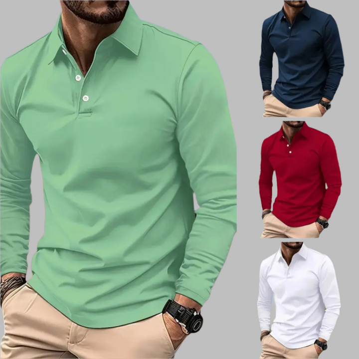 Koszulka polo męska bawełniana z długim rękawem na wiosnę elegancka casualowa