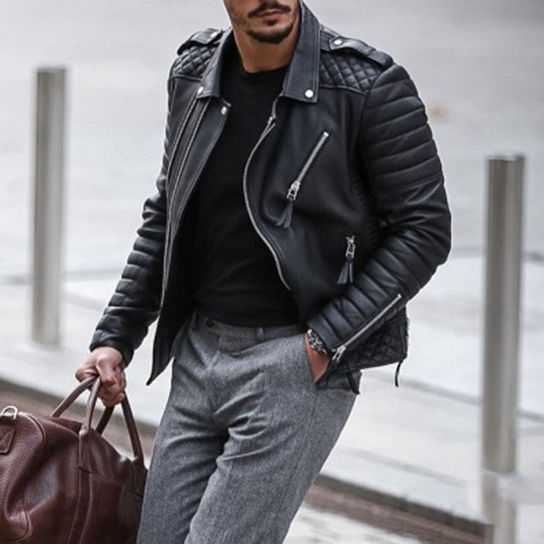 Casaco de pele masculino para primavera, casaco biker leve, casual, elegante, estiloso