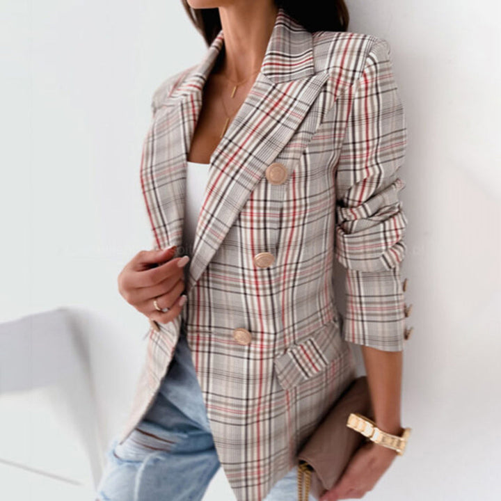 Marynarka damska w kratę na wiosnę elegancki blazer casual poliester lekka