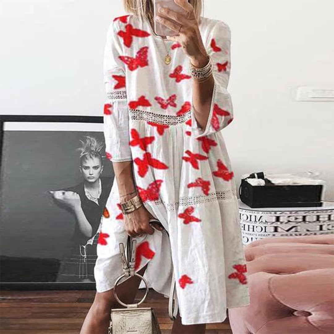 Sukienka damska bawełniana letnia oversize z długim rękawem boho casual midi