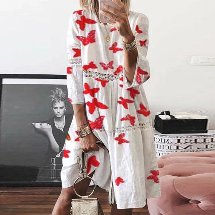 Sukienka damska bawełniana letnia oversize z długim rękawem boho casual midi