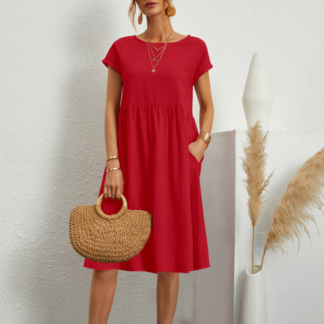 Sukienka damska bawełniana letnia midi casual krótki rękaw lekka na lato elegancka