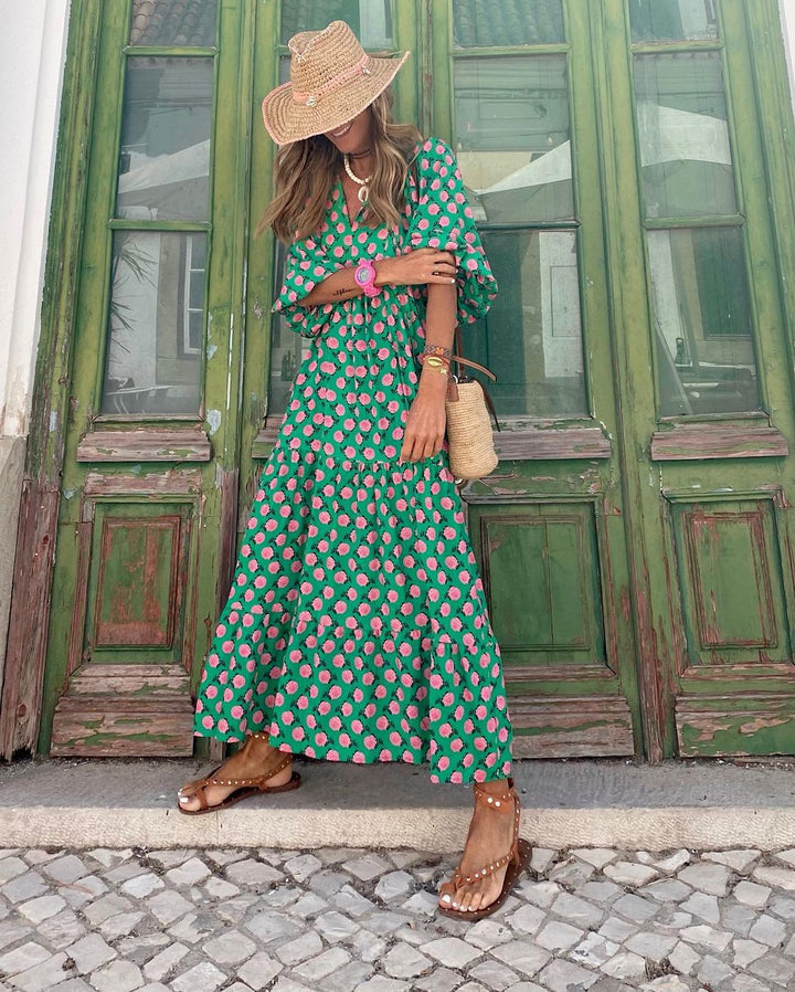 Sukienka damska bawełniana boho maxi oversize na lato z długim rękawem