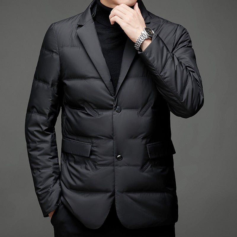 Blazer masculino acolchoado de inverno com enchimento quente elegante para o inverno