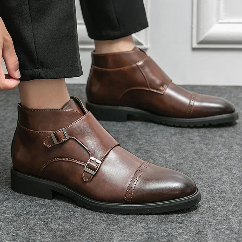 Botki męskie ze skóry ekologicznej z podwójną klamrą eleganckie buty za kostkę na jesień