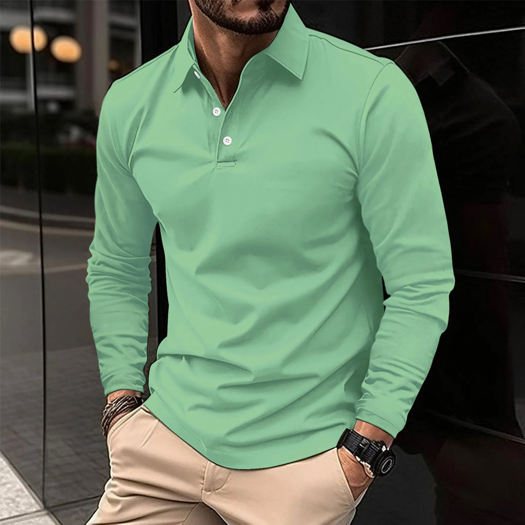 Męska koszulka polo z długim rękawem bawełniana longsleeve casual na jesień