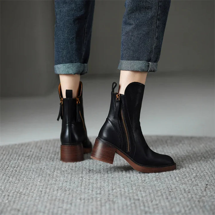 Botins femininos em pele para a primavera – botins elegantes de salto em pele natural