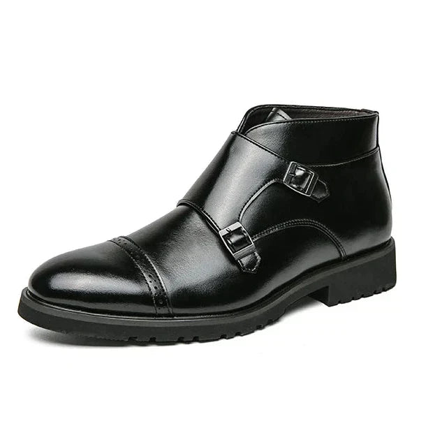 Botki męskie ze skóry ekologicznej z podwójną klamrą eleganckie buty za kostkę na jesień