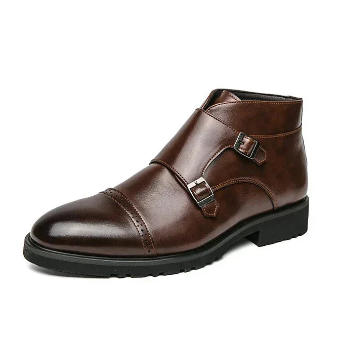 Botki męskie ze skóry ekologicznej z podwójną klamrą eleganckie buty za kostkę na jesień