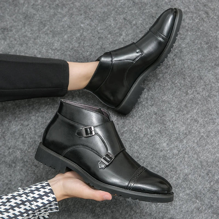 Botki męskie ze skóry ekologicznej z podwójną klamrą eleganckie buty za kostkę na jesień
