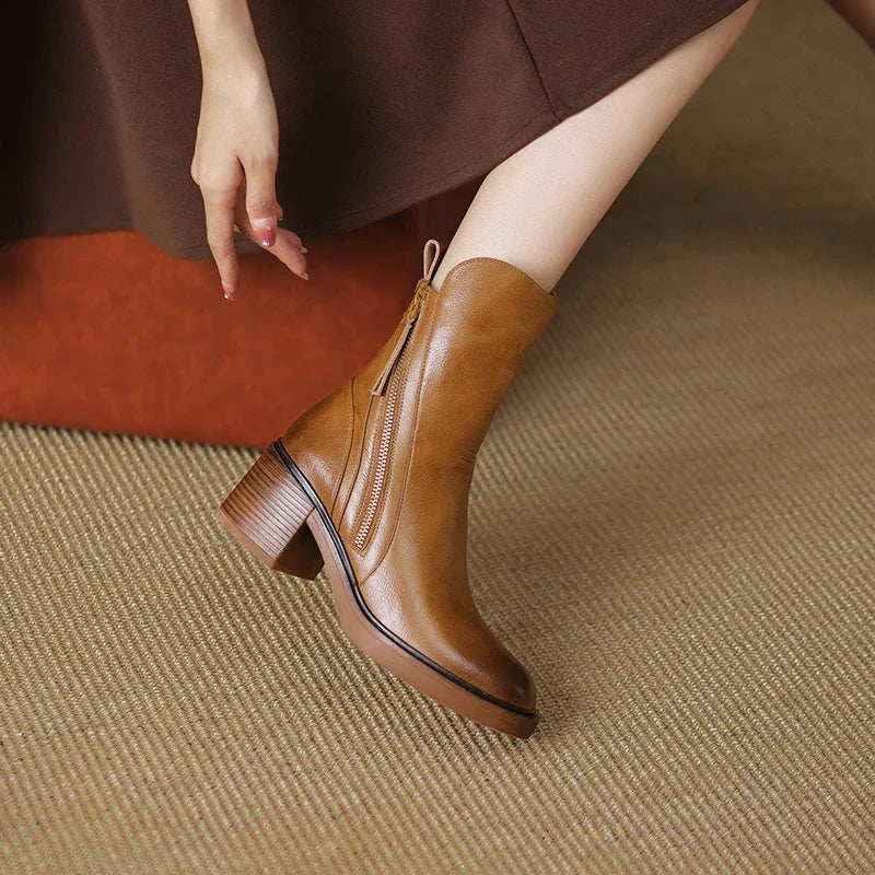 Botins femininos em pele para a primavera – botins elegantes de salto em pele natural