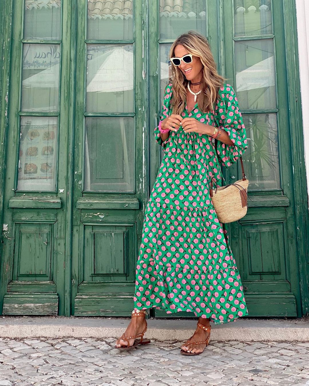 Sukienka damska bawełniana boho maxi oversize na lato z długim rękawem