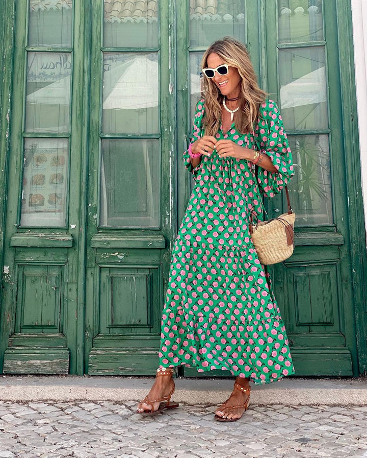 Sukienka damska bawełniana boho maxi oversize na lato z długim rękawem