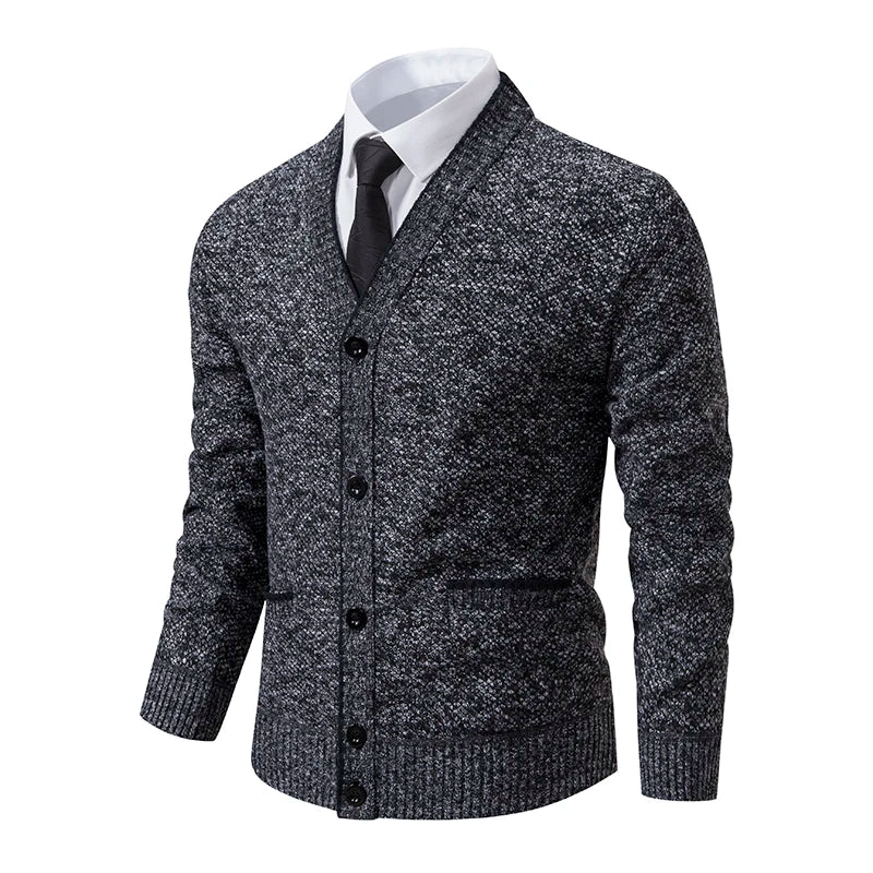 Męski sweter wełniany dekolt w serek melanżowy jesienny elegancja