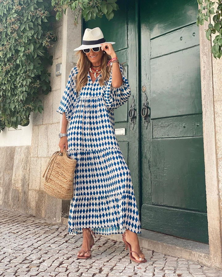 Sukienka damska bawełniana boho maxi oversize na lato z długim rękawem