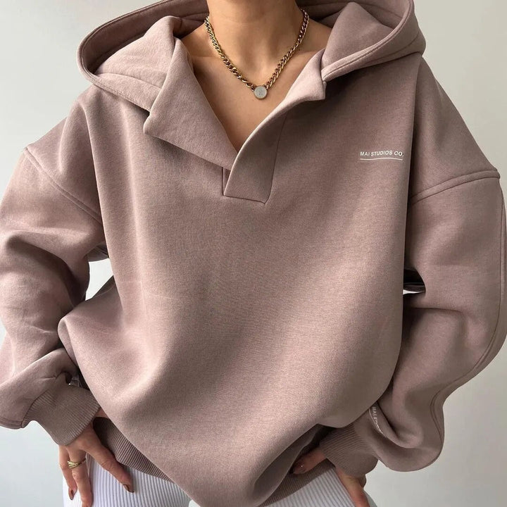 Bluza damska fleece z kapturem oversize bawełniana casualowa na jesień i zimę