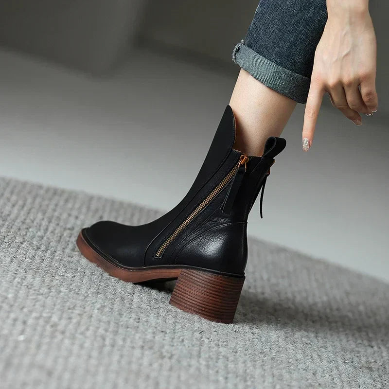 Botins femininos em pele para a primavera – botins elegantes de salto em pele natural