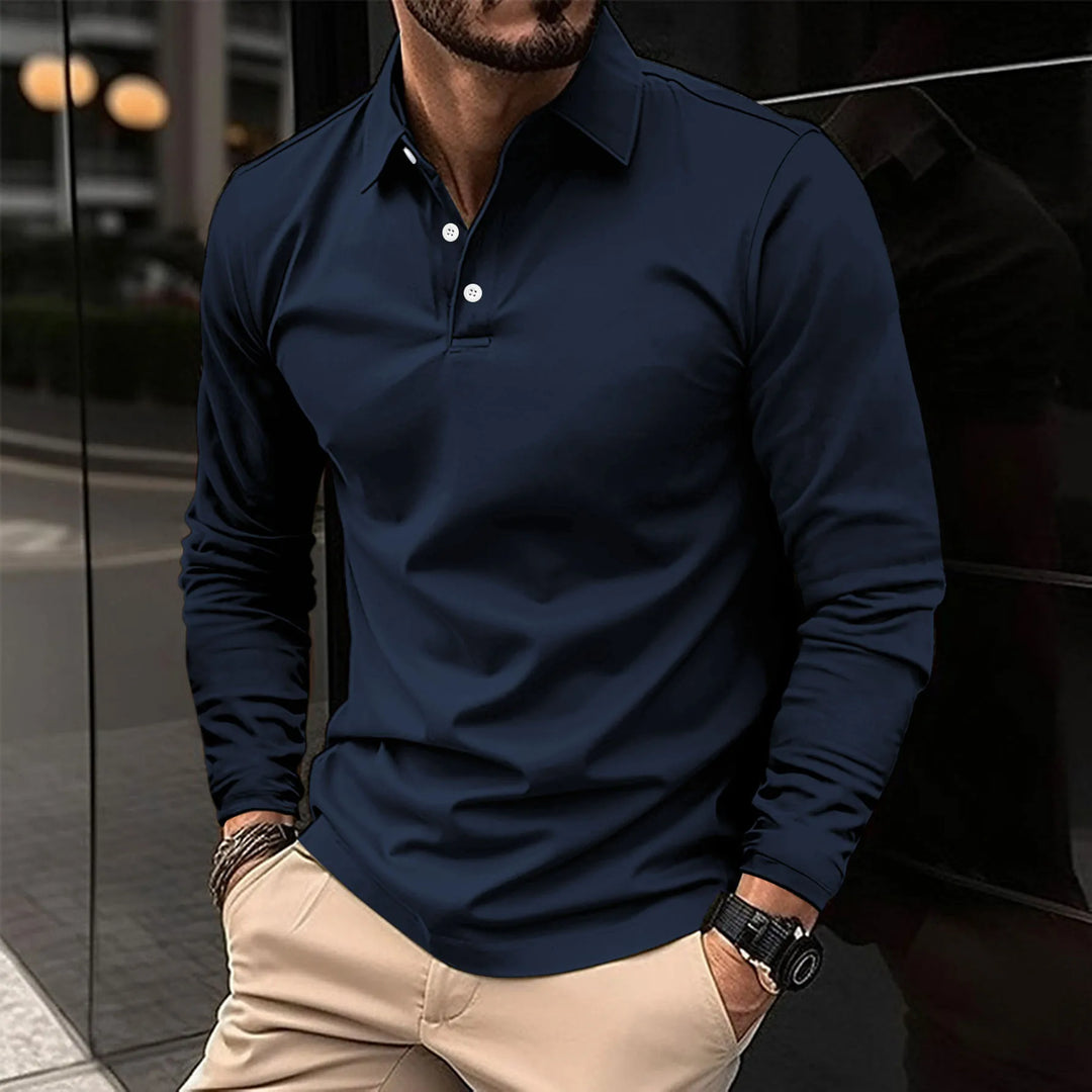 Męska koszulka polo z długim rękawem bawełniana longsleeve casual na jesień