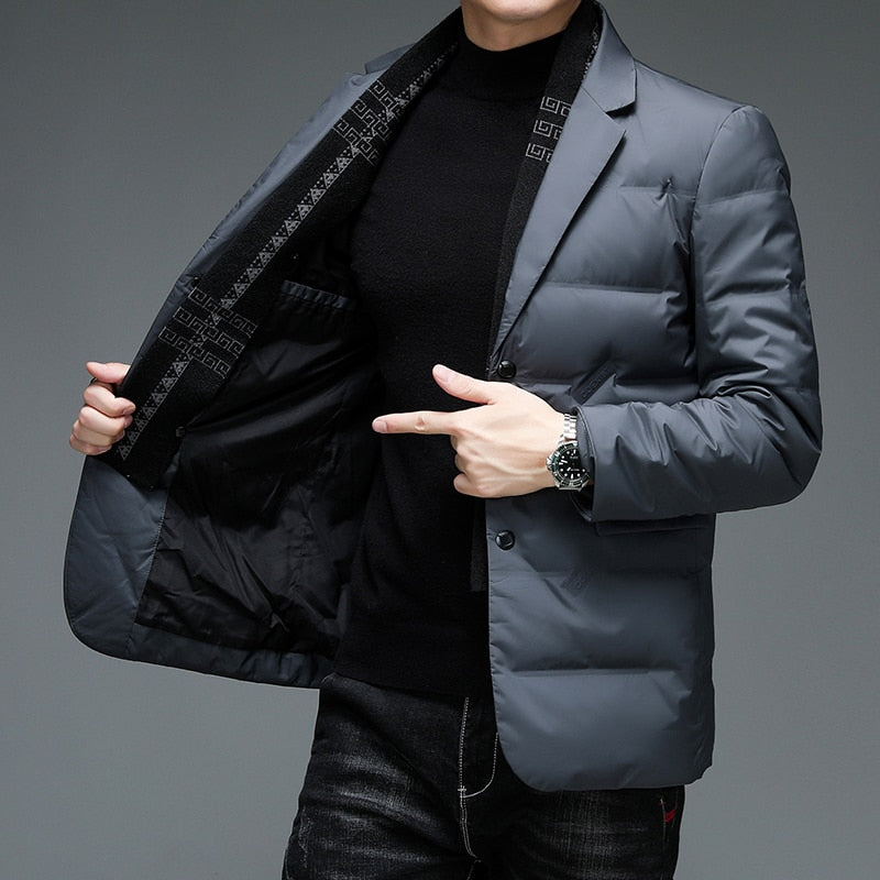 Blazer masculino acolchoado de inverno com enchimento quente elegante para o inverno