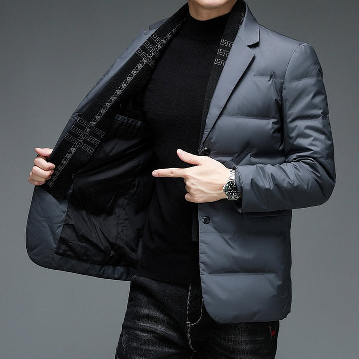 Blazer masculino acolchoado de inverno com enchimento quente elegante para o inverno