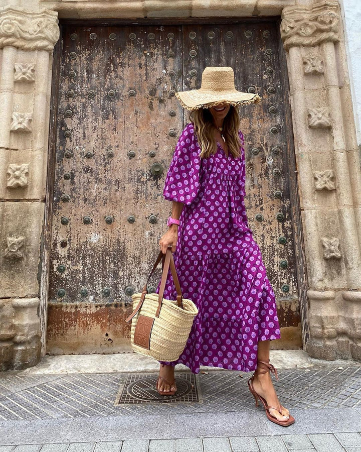 Sukienka damska bawełniana boho maxi oversize na lato z długim rękawem