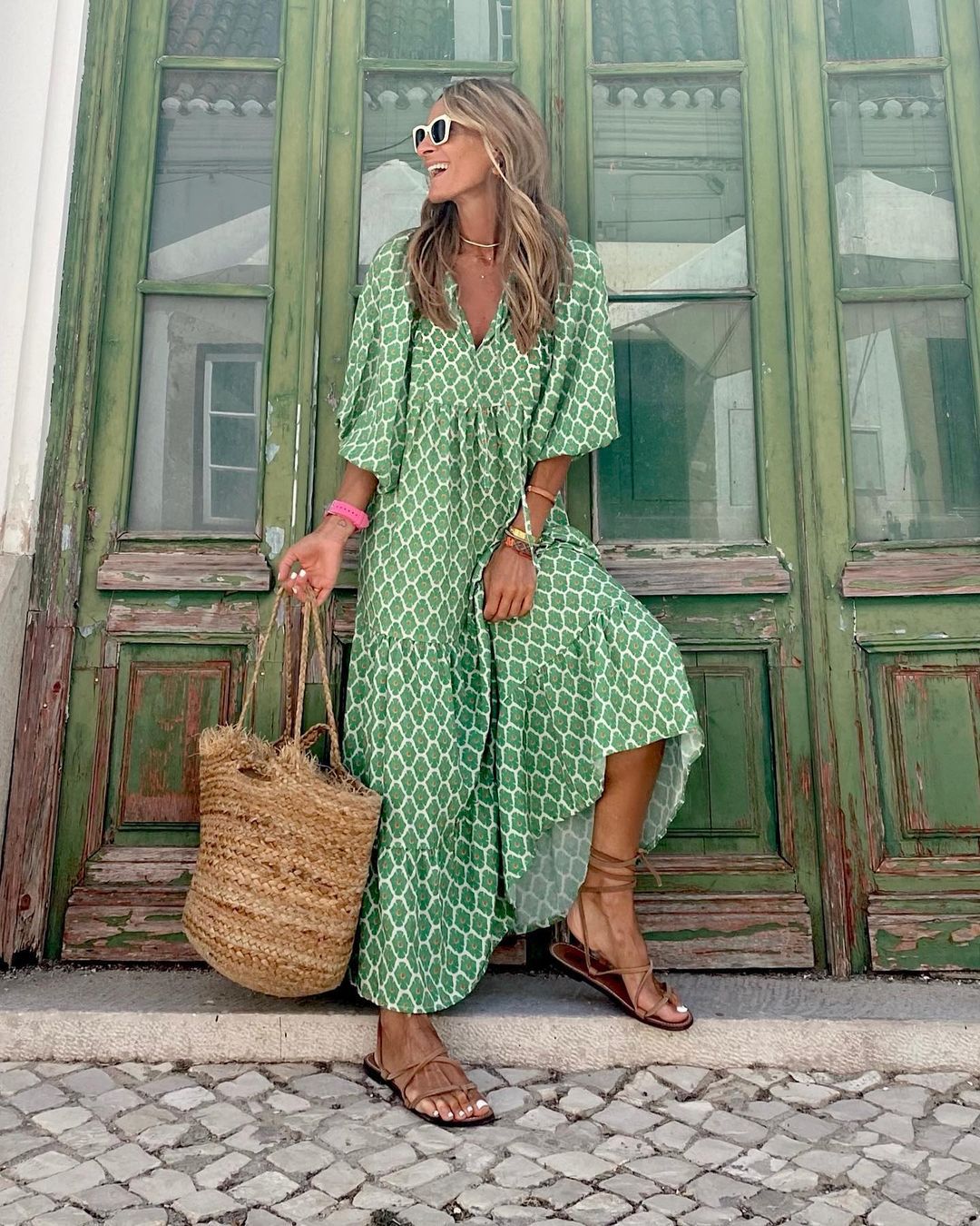Sukienka damska bawełniana boho maxi oversize na lato z długim rękawem