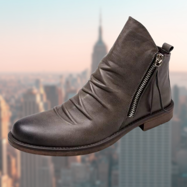 Botki damskie skórzane na wiosnę – eleganckie buty ze skóry naturalnej casual z zamkiem