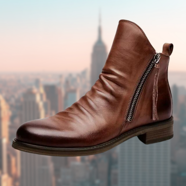 Botki damskie skórzane na wiosnę – eleganckie buty ze skóry naturalnej casual z zamkiem