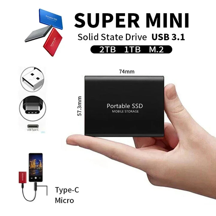 Zewnętrzny dysk SSD 2 TB USB-C  szybki transfer danych i kopia zapasowa, 520 MB/s