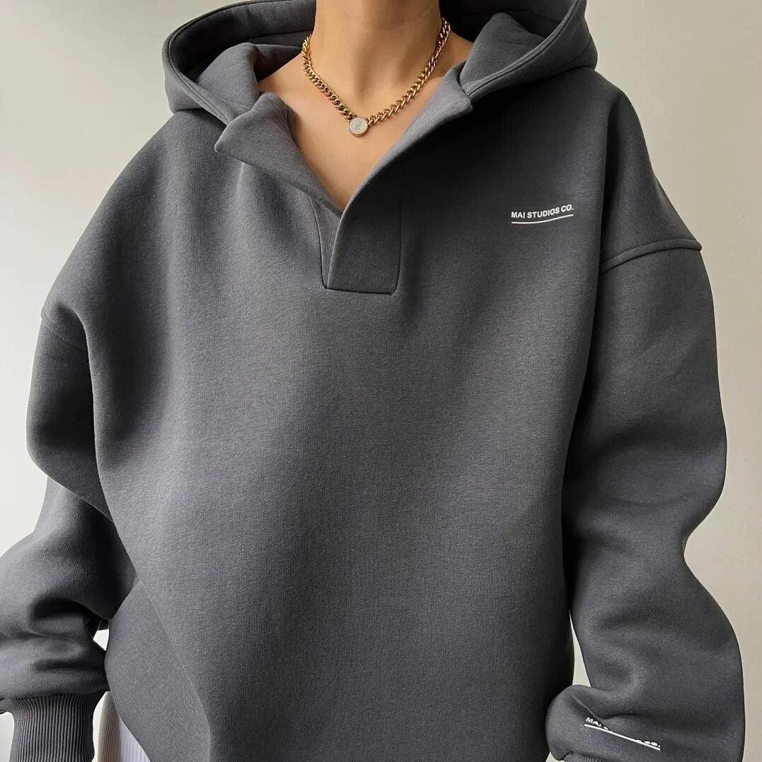 Bluza damska fleece z kapturem oversize bawełniana casualowa na jesień i zimę