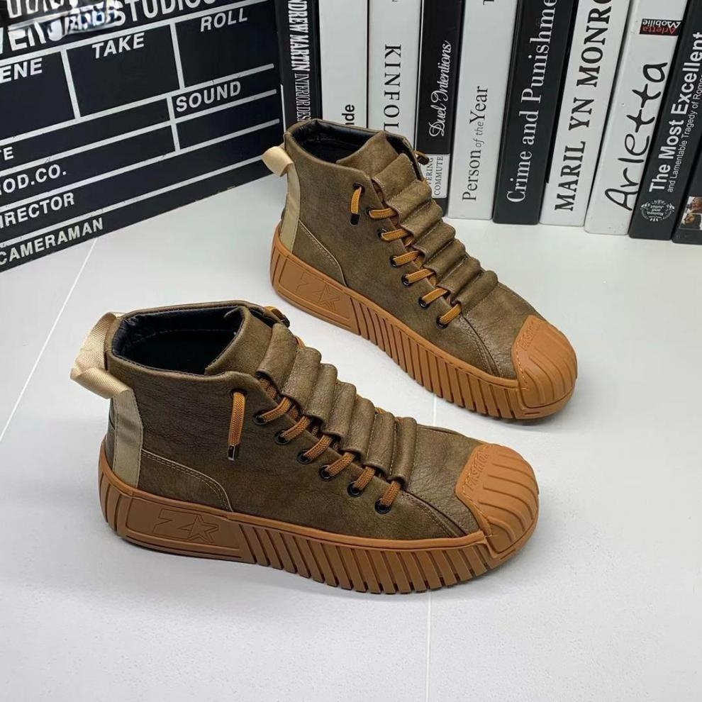 Buty męskie skórzane za kostkę na wiosnę – sneakersy męskie skóra naturalna casual wysokie