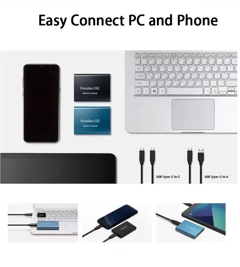 Zewnętrzny dysk SSD 2 TB USB-C  szybki transfer danych i kopia zapasowa, 520 MB/s