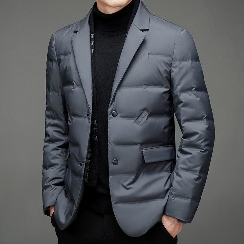 Blazer masculino acolchoado de inverno com enchimento quente elegante para o inverno