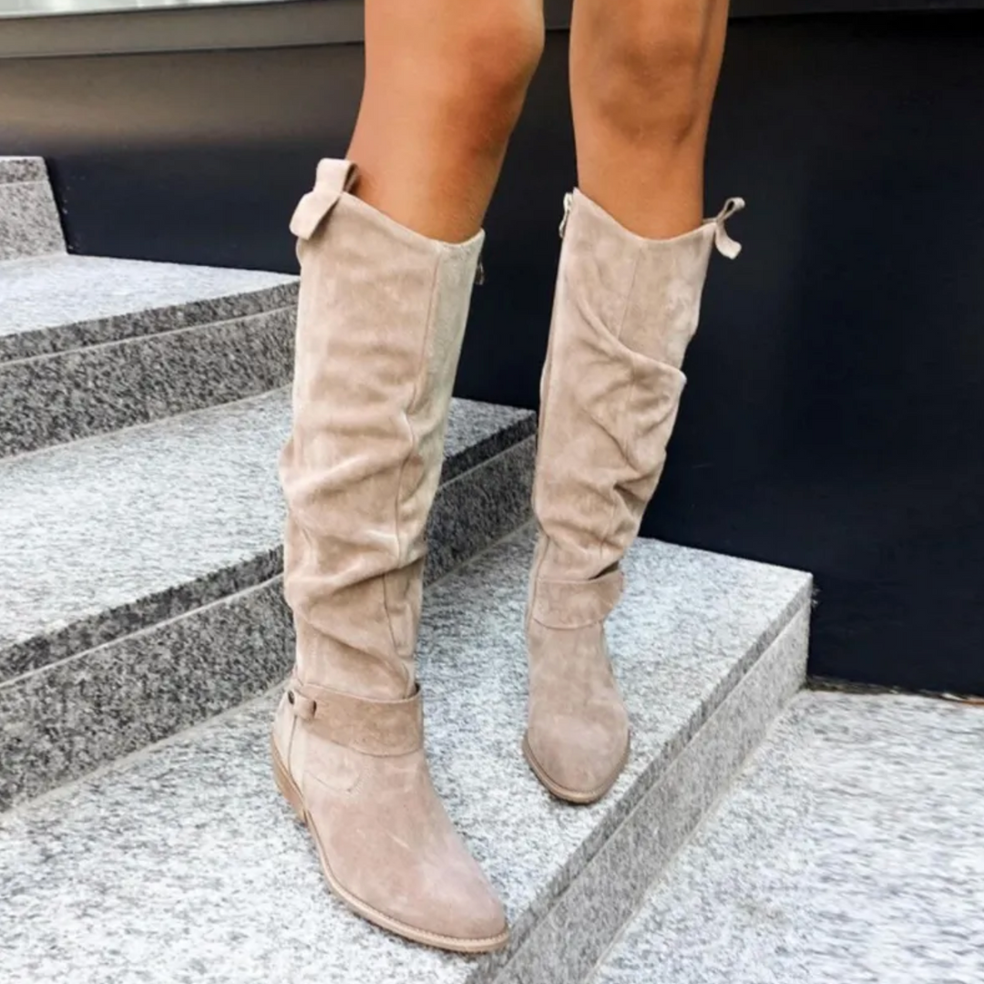 Kozaki damskie zamszowe wysokie eleganckie kozaki wiosenne do sukienki i codziennego noszenia