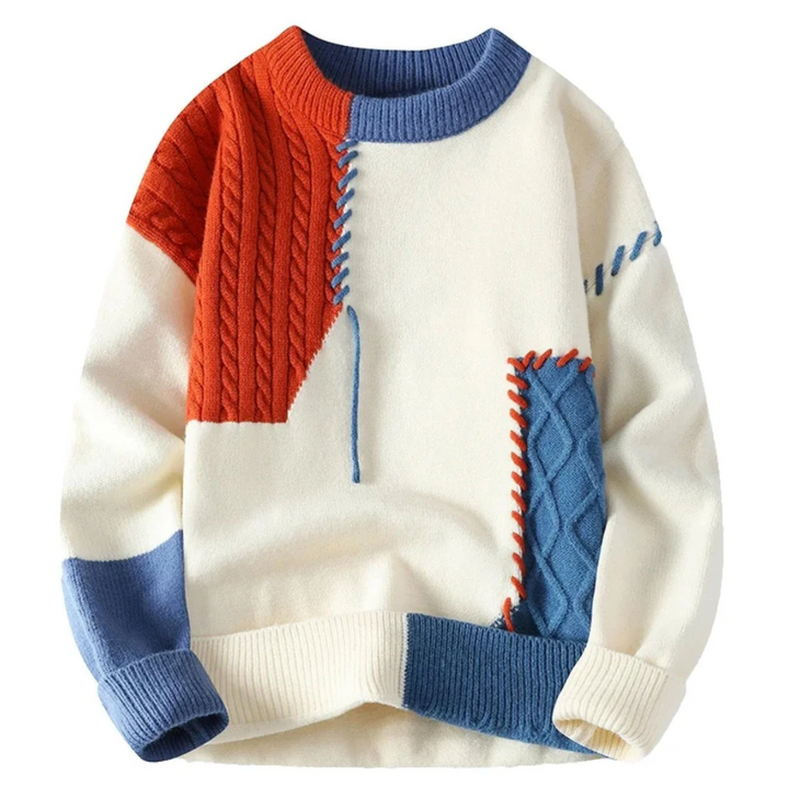 Sweter damski wełniany patchworkowy dzianinowy na wiosnę lekki stylowy casual
