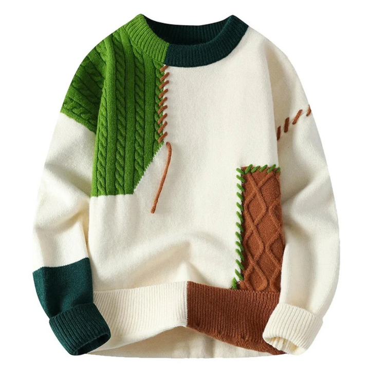 Sweter damski wełniany patchworkowy dzianinowy na wiosnę lekki stylowy casual