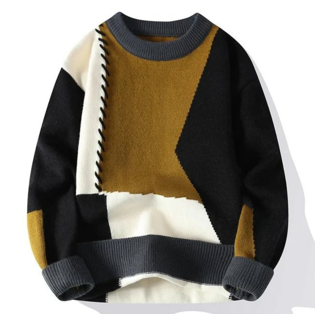 Sweter damski wełniany patchworkowy dzianinowy na wiosnę lekki stylowy casual