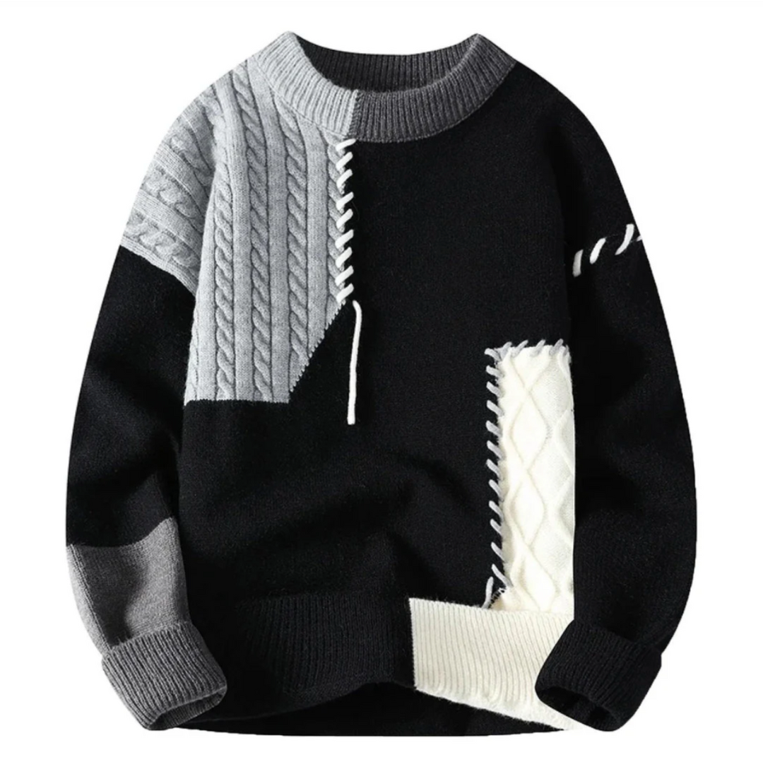 Sweter damski wełniany patchworkowy oversize dzianinowy na jesień i zimę casualowy