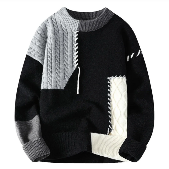 Sweter damski wełniany patchworkowy oversize dzianinowy na jesień i zimę casualowy