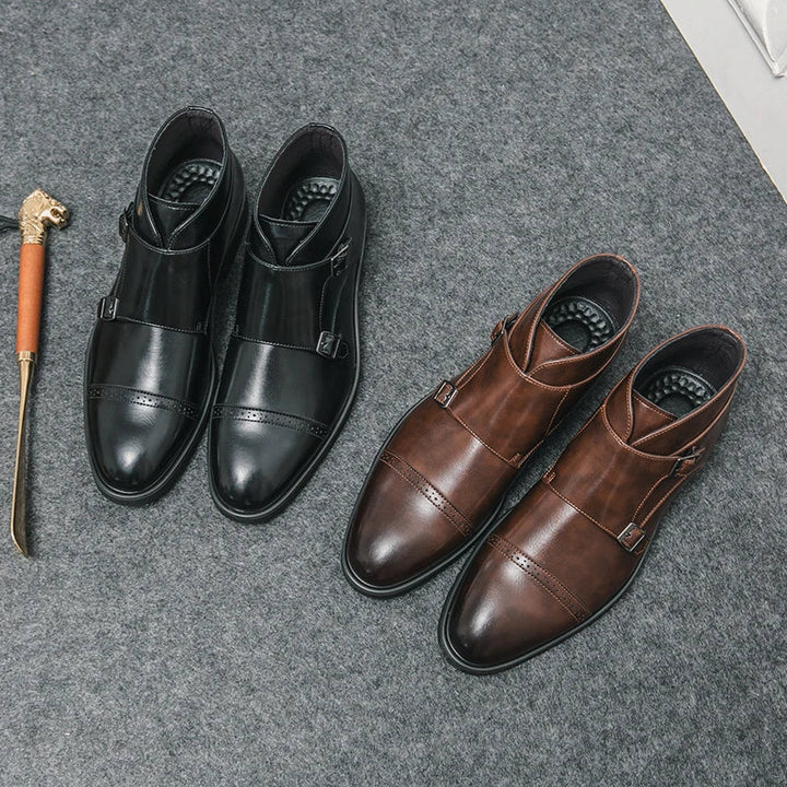 Botki męskie ze skóry ekologicznej z podwójną klamrą eleganckie buty za kostkę na jesień