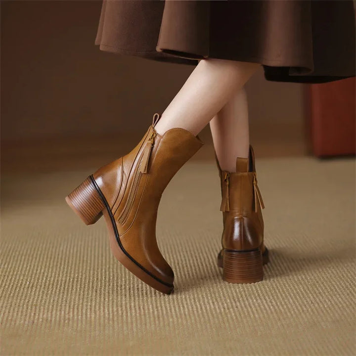 Botins femininos em pele para a primavera – botins elegantes de salto em pele natural
