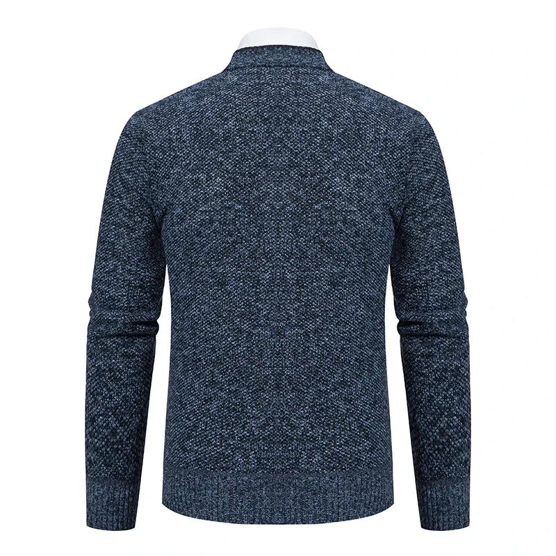 Męski sweter wełniany dekolt w serek melanżowy jesienny elegancja