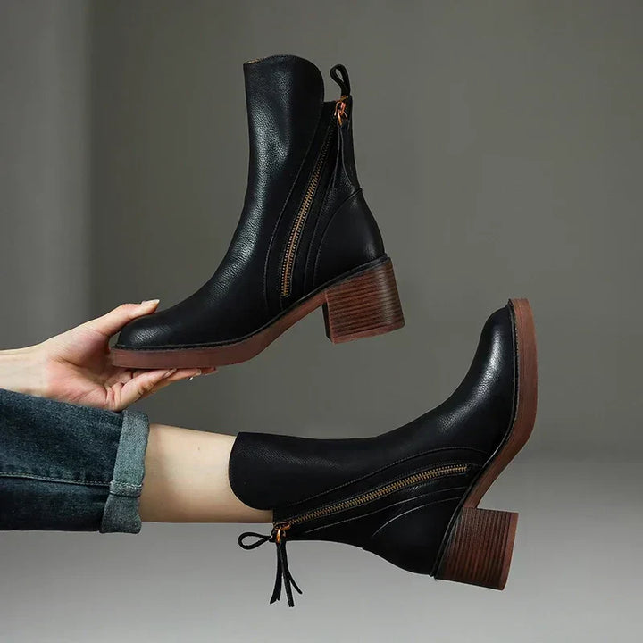 Botins femininos em pele para a primavera – botins elegantes de salto em pele natural