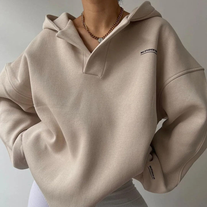 Bluza damska fleece z kapturem oversize bawełniana casualowa na jesień i zimę