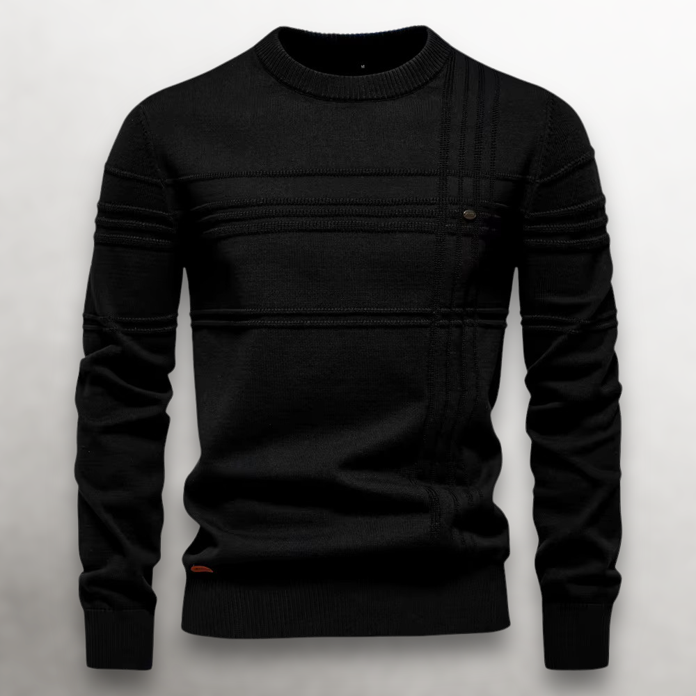 Męski sweter wełniany okrągły dekolt prążkowany jesienny casual