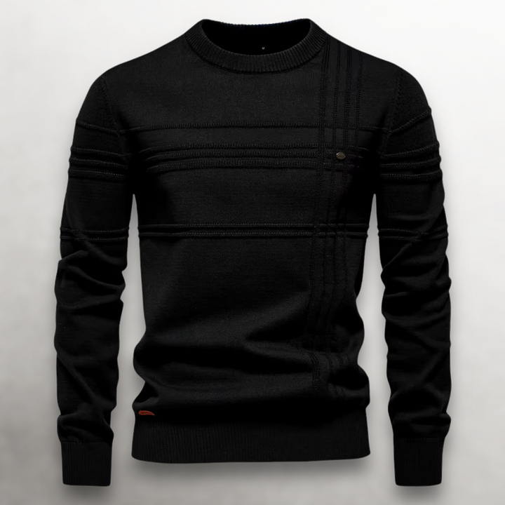 Męski sweter wełniany okrągły dekolt prążkowany jesienny casual