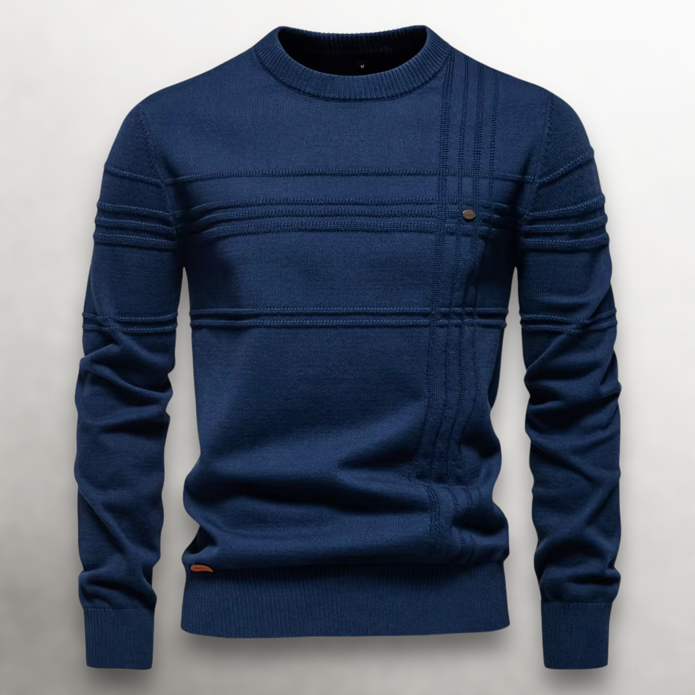 Męski sweter wełniany okrągły dekolt prążkowany jesienny casual