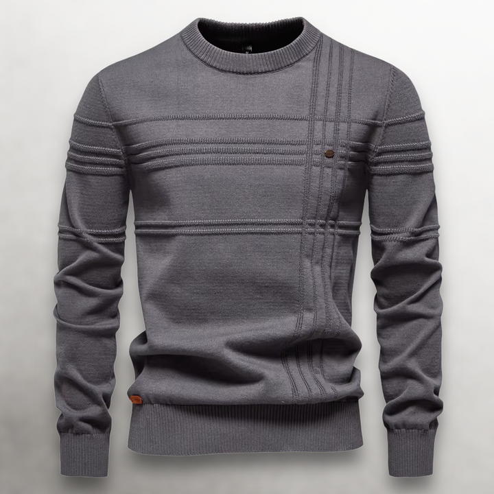 Męski sweter wełniany okrągły dekolt prążkowany jesienny casual