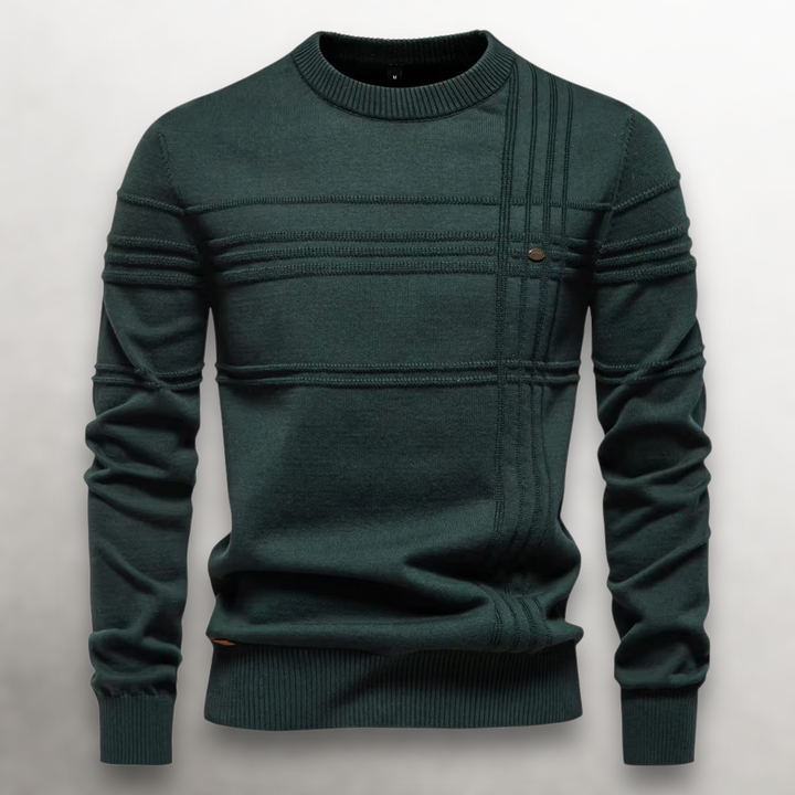 Męski sweter wełniany okrągły dekolt prążkowany jesienny casual