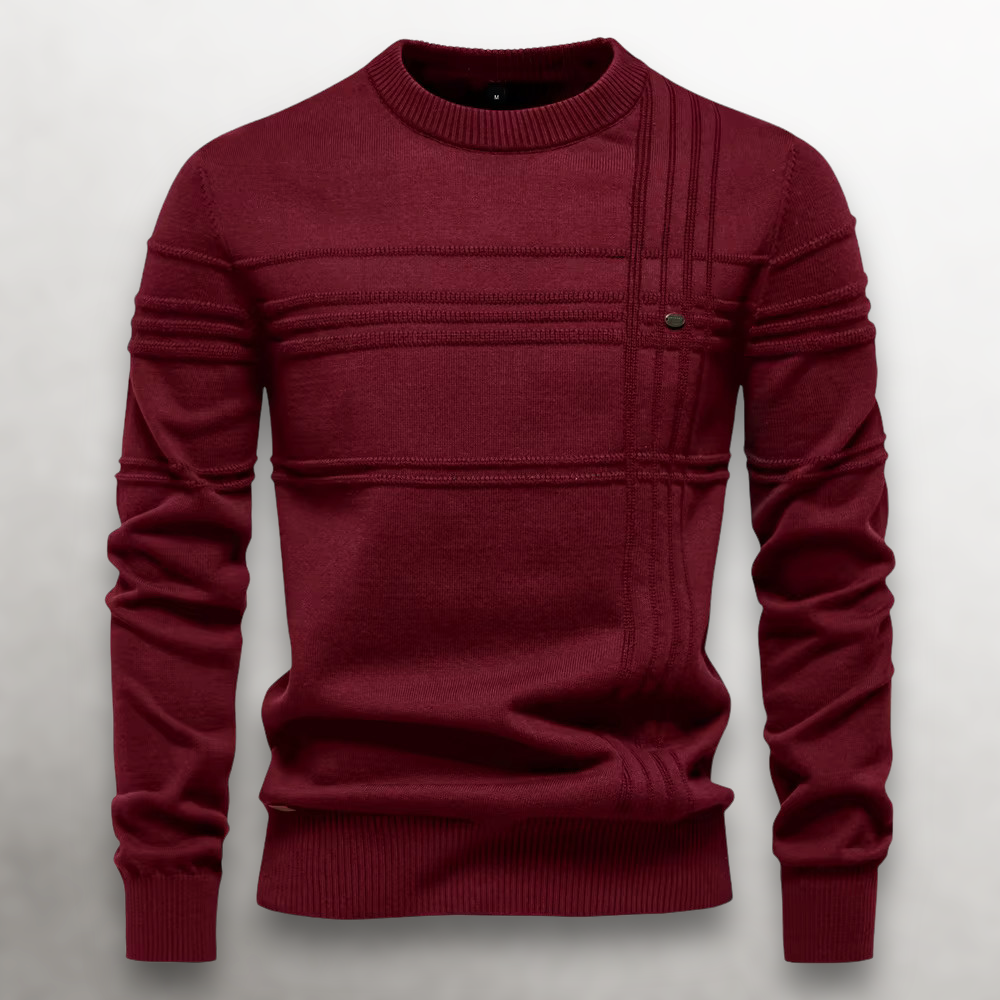 Męski sweter wełniany okrągły dekolt prążkowany jesienny casual